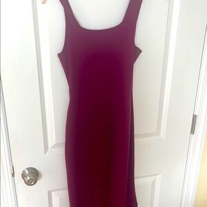 Red Sheath Midi Dress with Square Neck